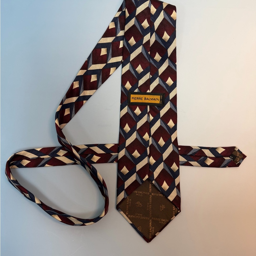 Pierre Balmain Geometric Pattern Tie - Burgundy and Cream